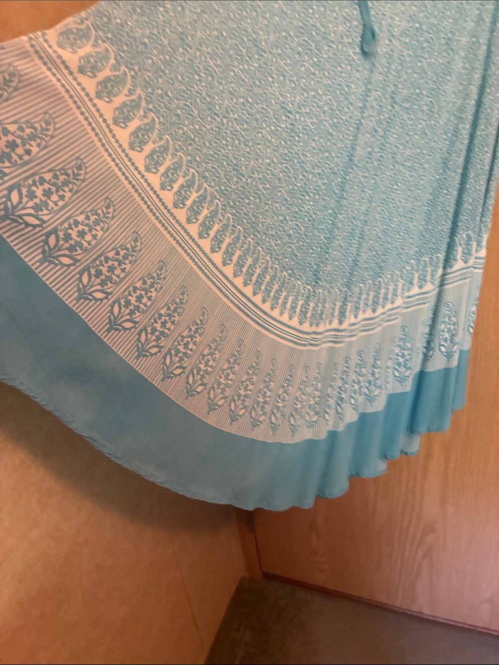 Vintage Light Teal Printed Asymmetric Maxi Skirt - Picture 2 of 6